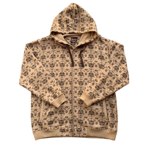 Southpole Hoodie Authentic Collection Men's XL Beige AOP Vintage Full Zip